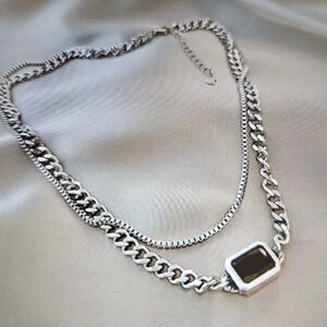 Silver and Black Chunky Curb Link Necklace